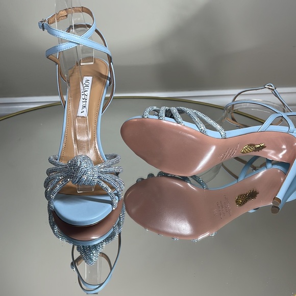 🩵 Aquazzura Celeste 105 Crystal Embellished Heeled Sandals sz 38 - Picture 14 of 16